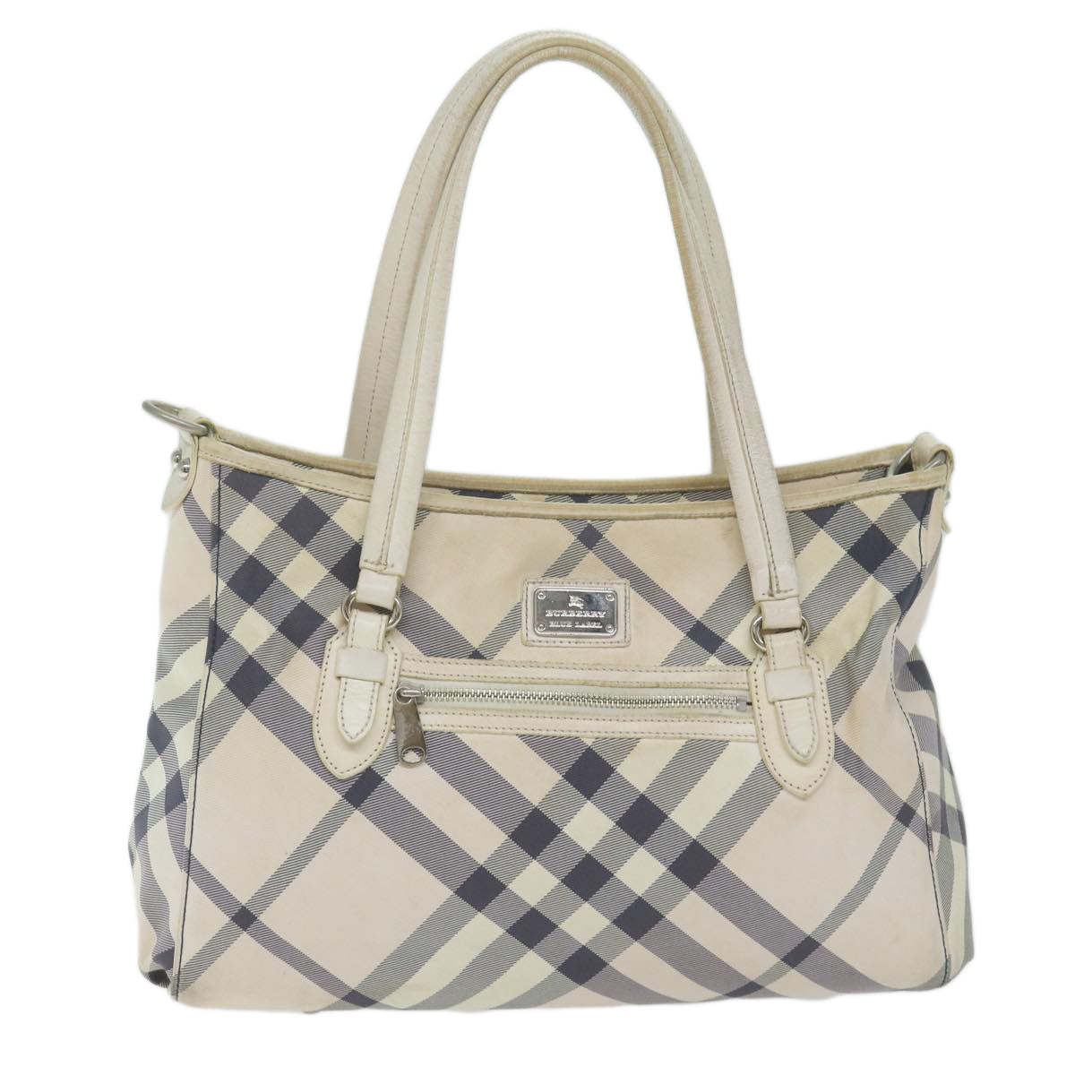 BURBERRY Nova Check Blue Label Shoulder Bag Nylon White Auth 63904