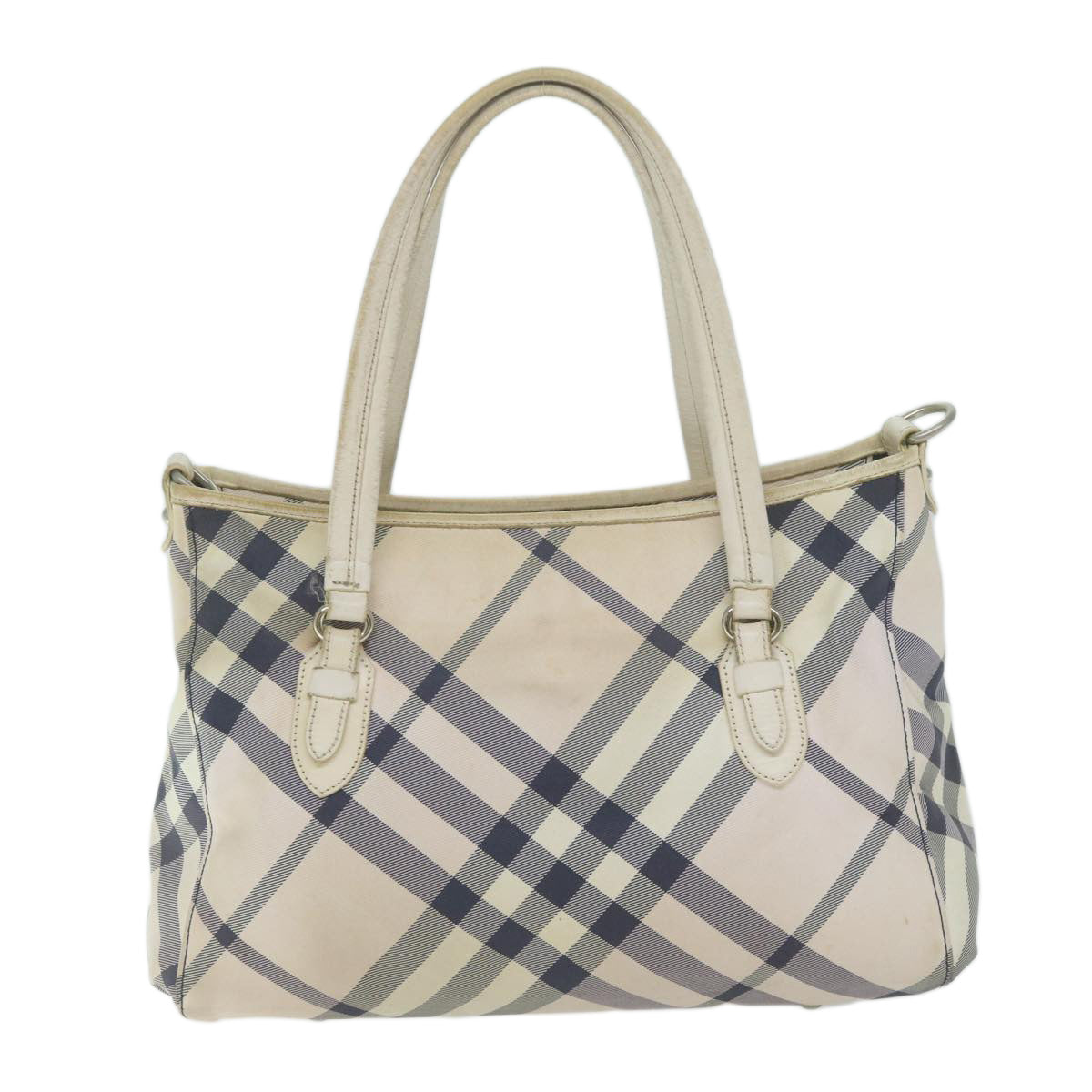 BURBERRY Nova Check Blue Label Shoulder Bag Nylon White Auth 63904