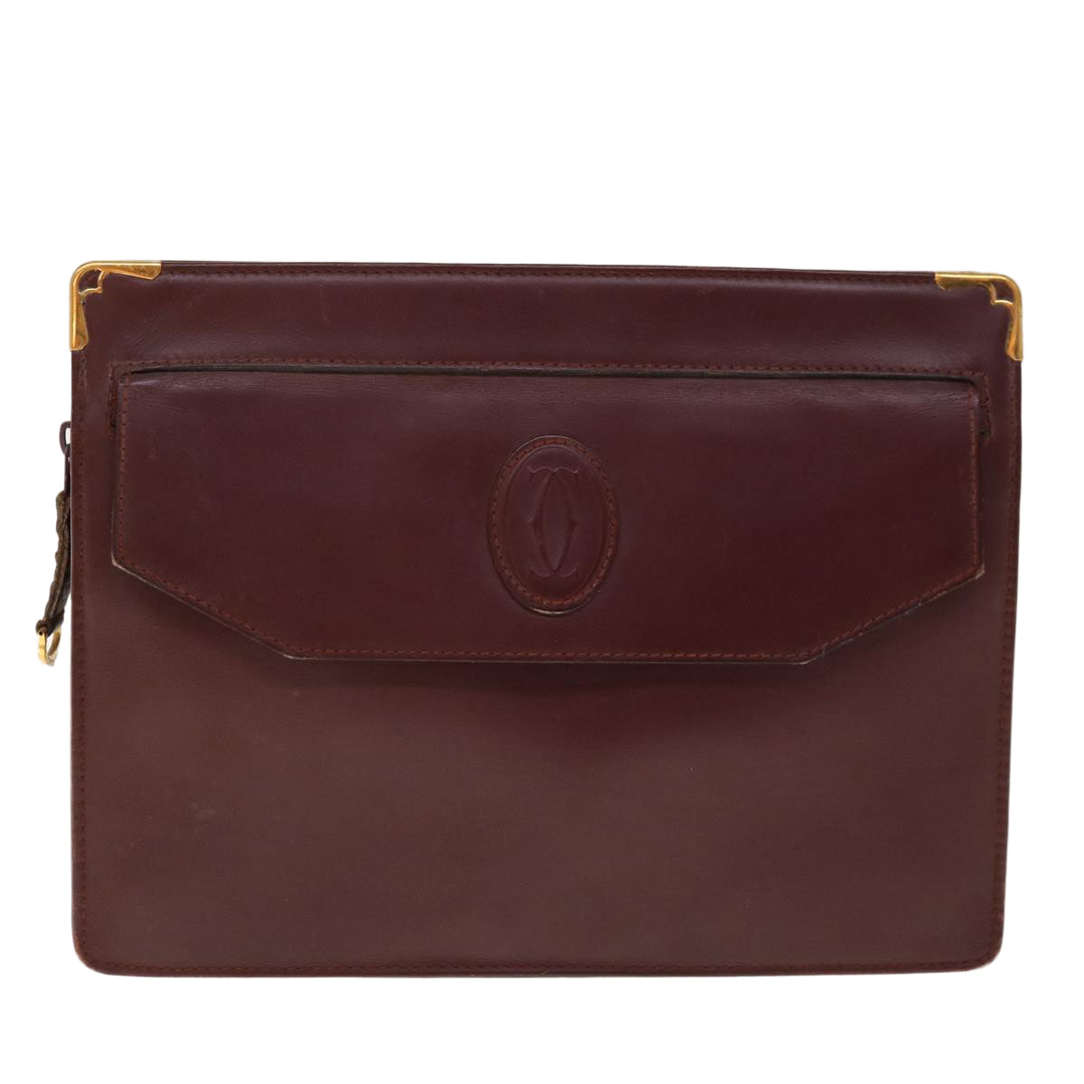 CARTIER Clutch Bag Leather Wine Red Auth 63905
