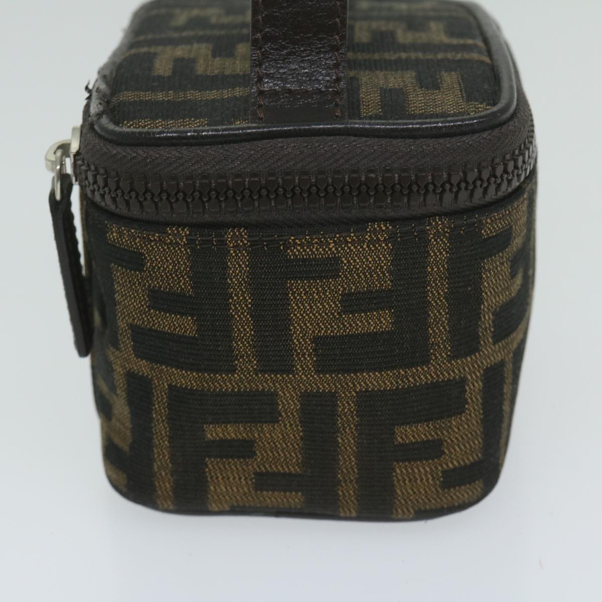 FENDI Zucca Canvas Vanity Pouch Brown Black Auth 63932