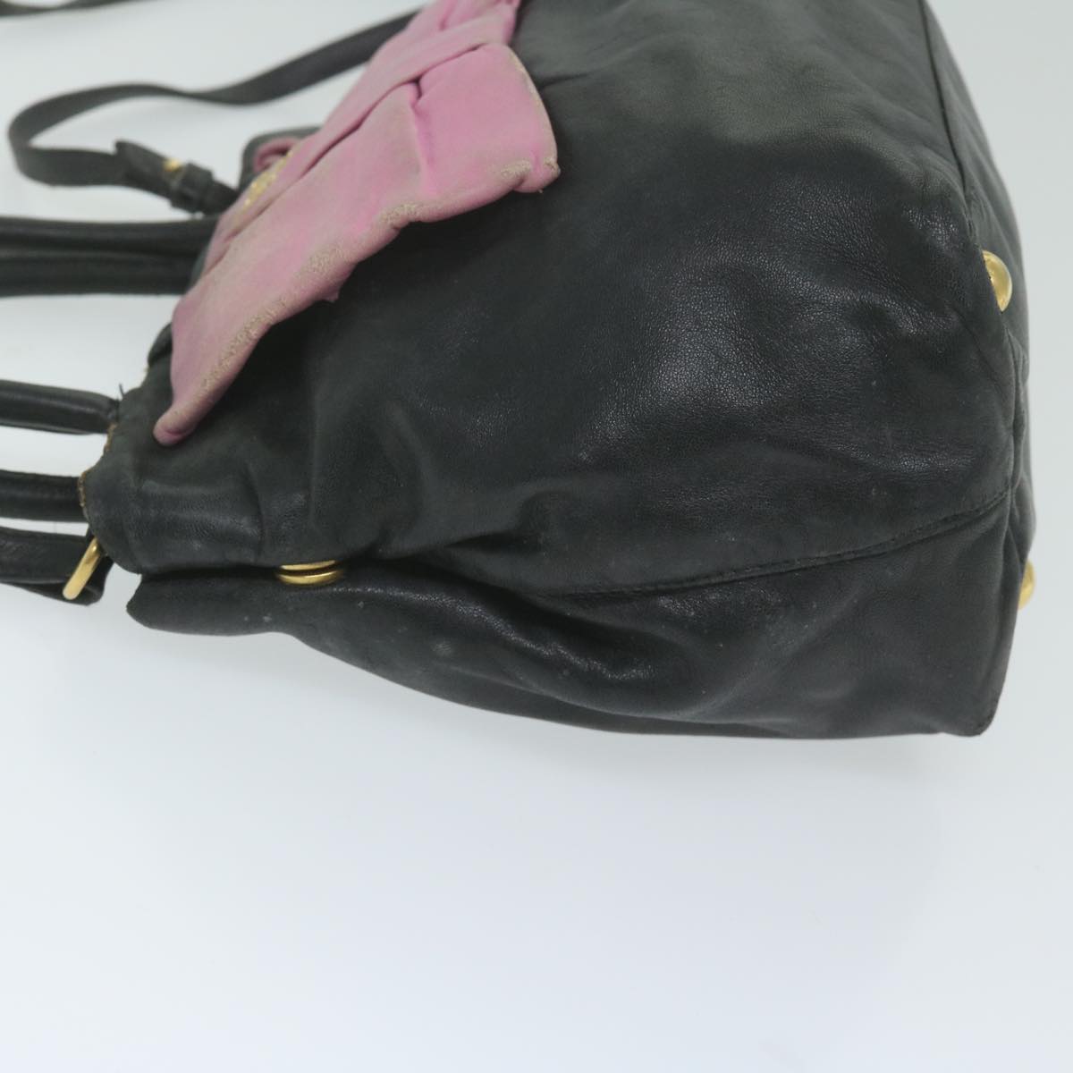 PRADA Hand Bag Leather 2way Black Pink Auth 63943