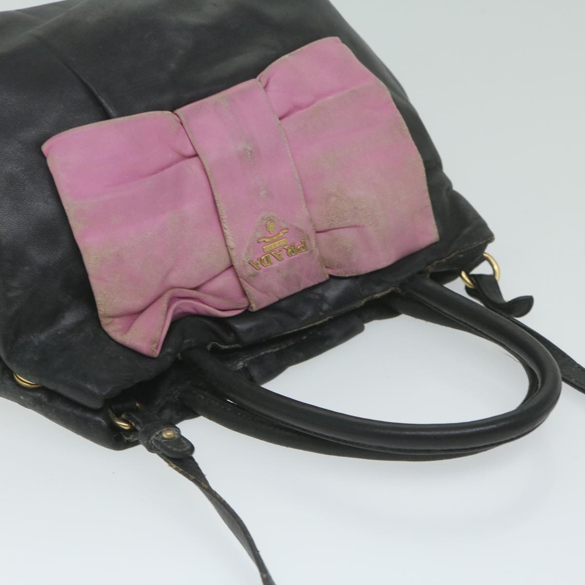 PRADA Hand Bag Leather 2way Black Pink Auth 63943