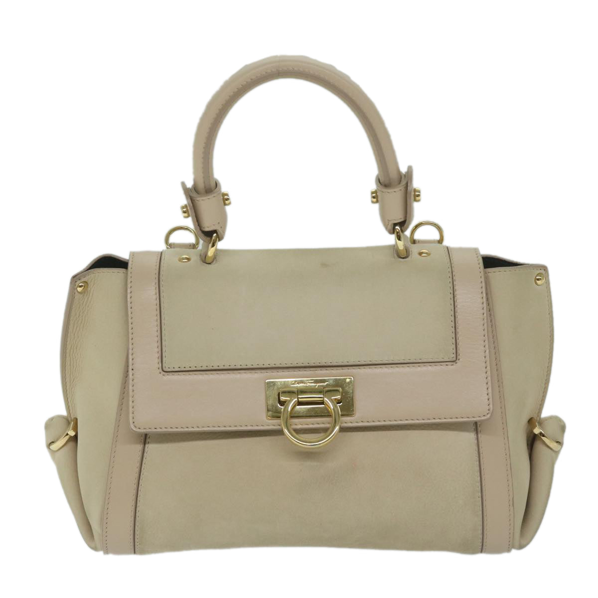 Salvatore Ferragamo Gancini Sofia Shoulder Bag Leather 2way Beige Auth 63954