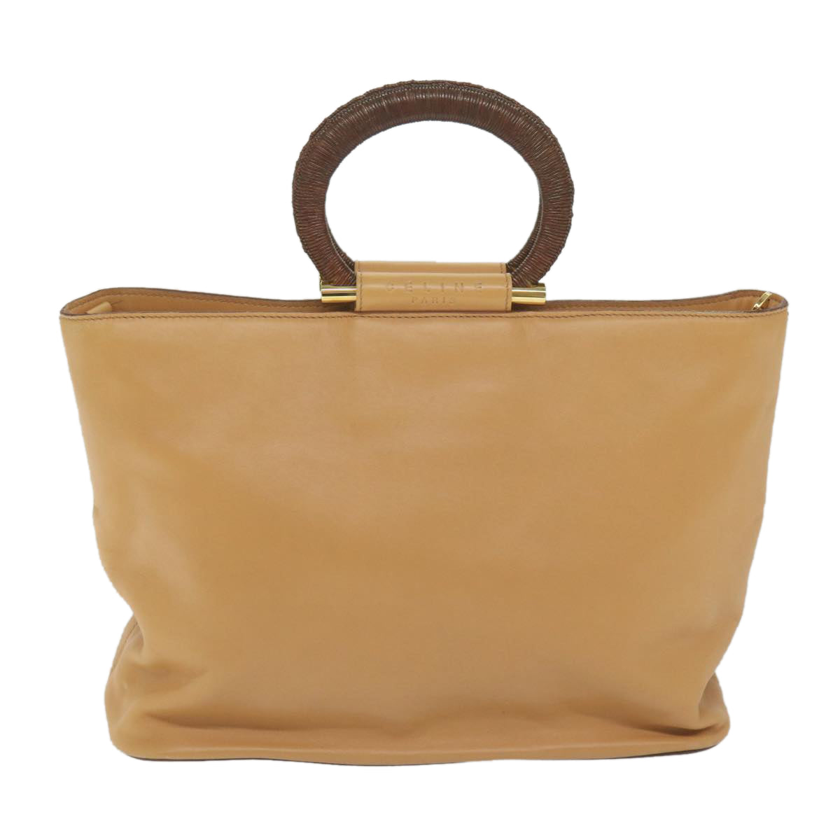 CELINE Hand Bag Leather 2way Beige Brown Auth 63990