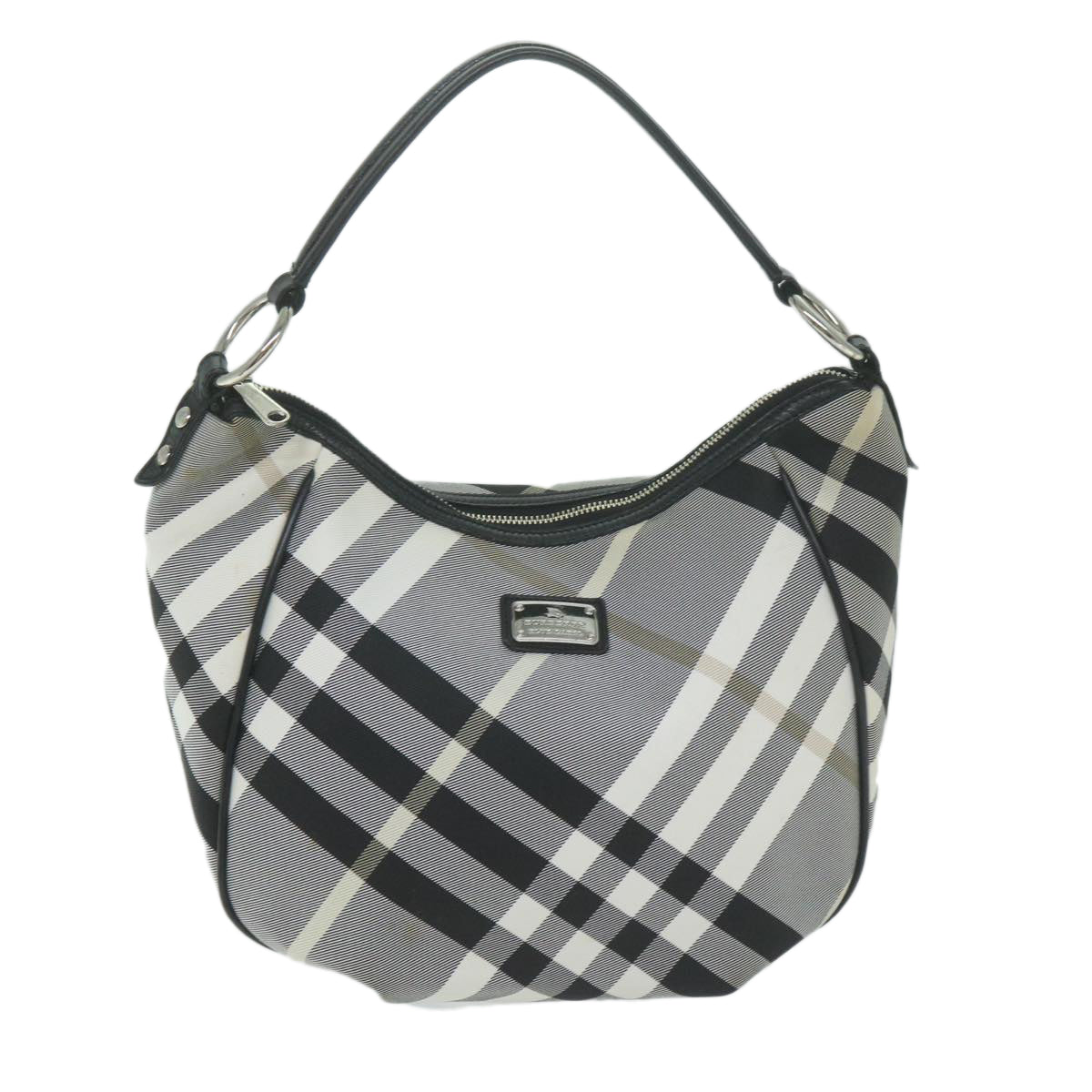 BURBERRY Nova Check Blue Label Shoulder Bag Nylon White Black Auth 64124