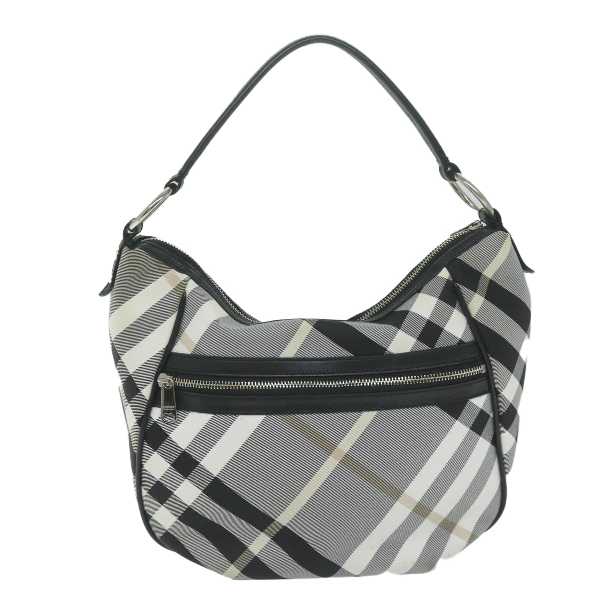 BURBERRY Nova Check Blue Label Shoulder Bag Nylon White Black Auth 64124