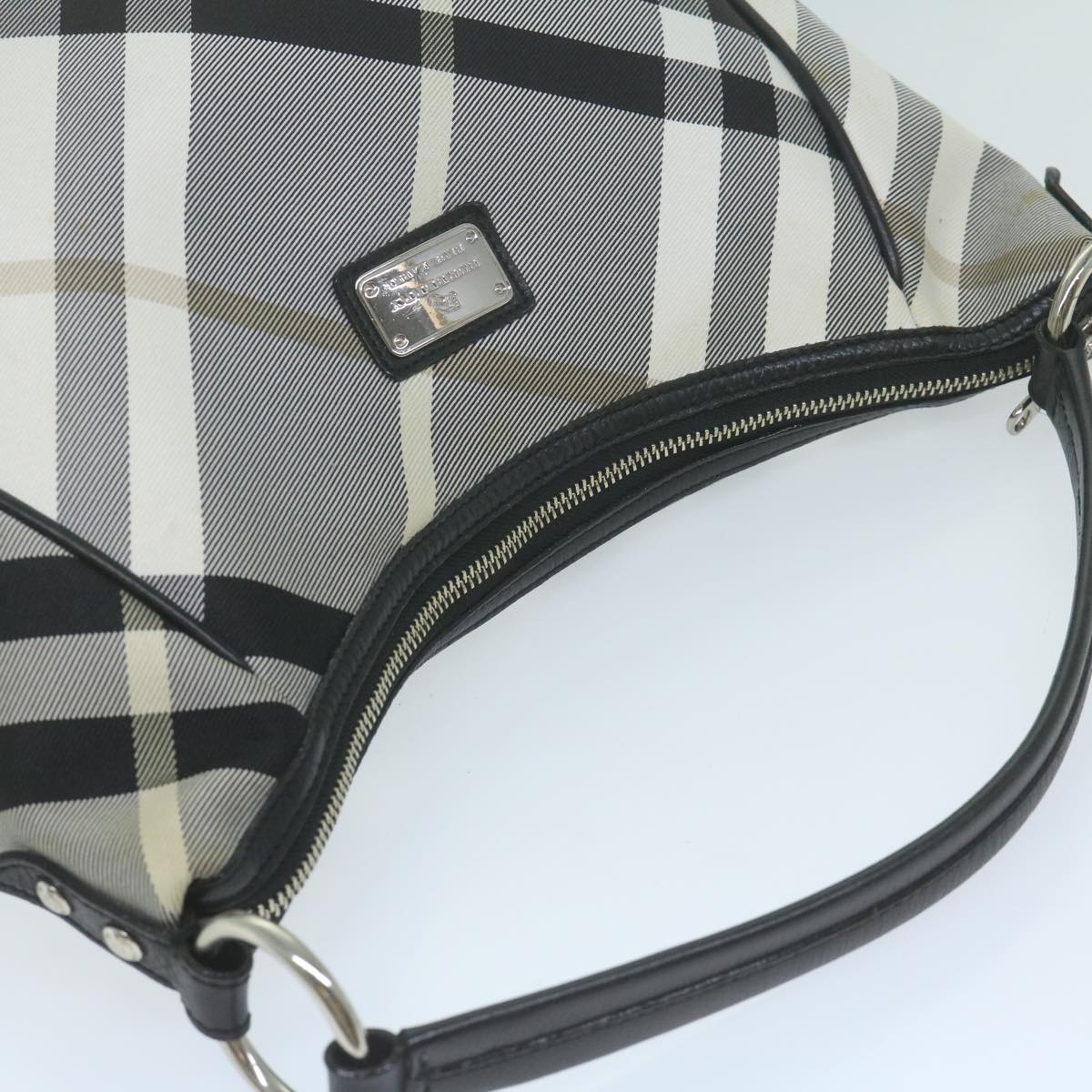 BURBERRY Nova Check Blue Label Shoulder Bag Nylon White Black Auth 64124