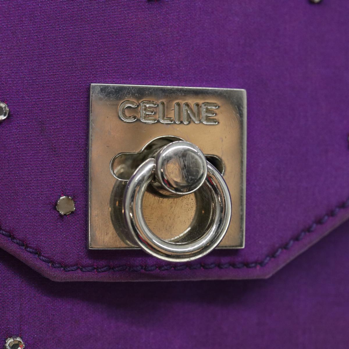 CELINE Chain Pouch Satin Purple Auth 64134
