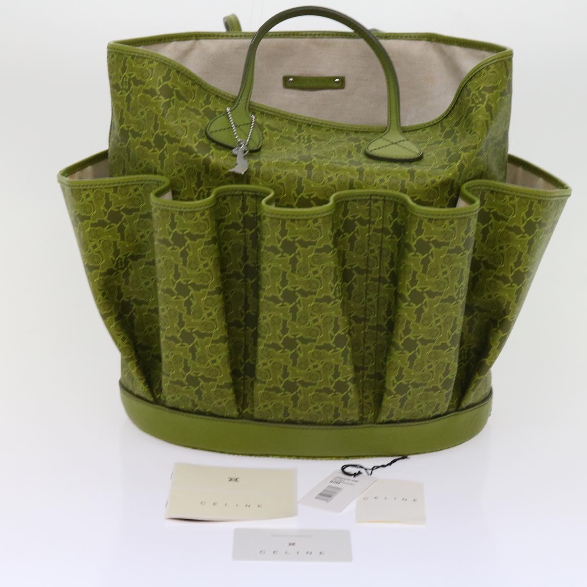 CELINE Horse Carriage Macadam Canvas Tote Bag Green Auth 64256