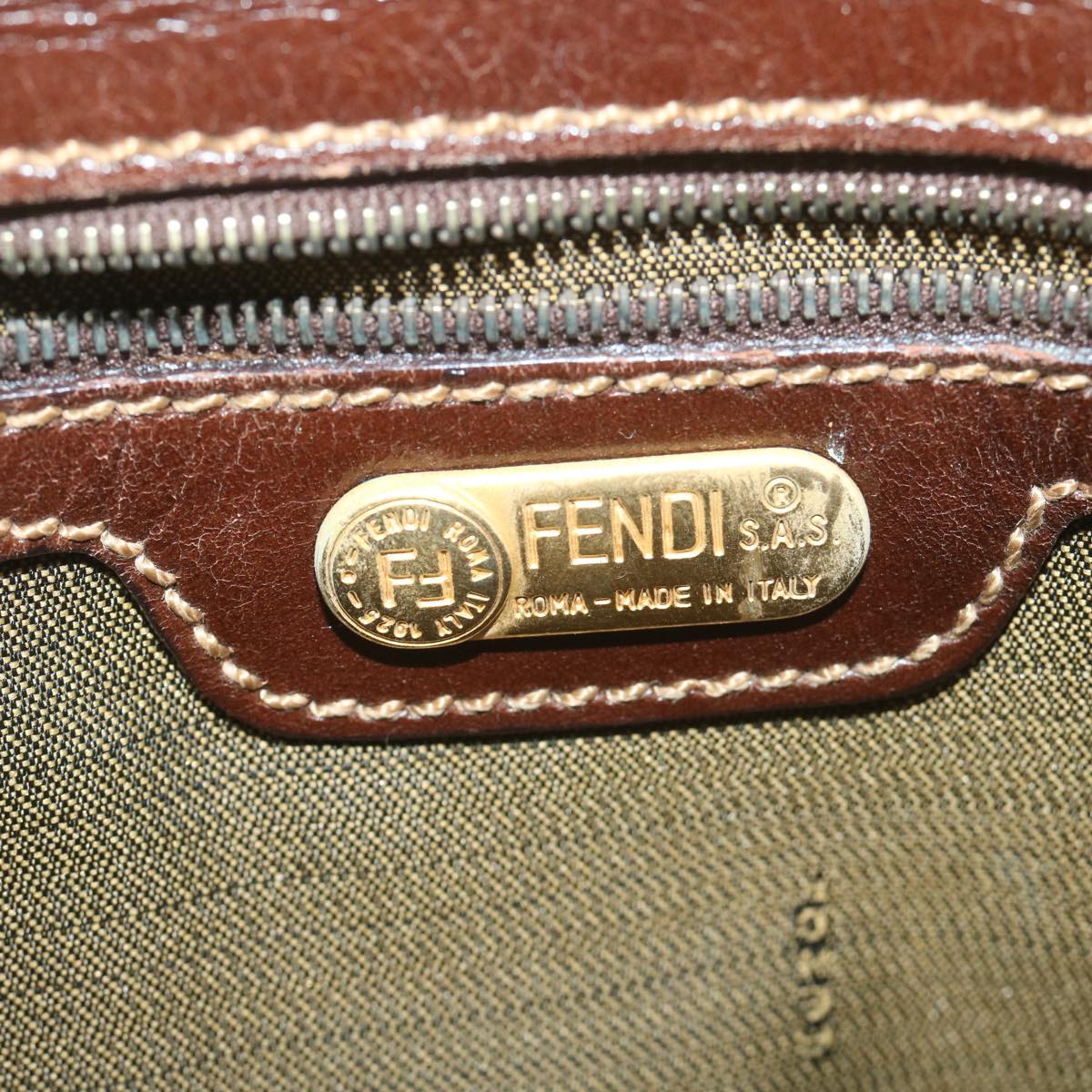 FENDI Zucca Canvas Hand Bag Black Brown Auth 64269