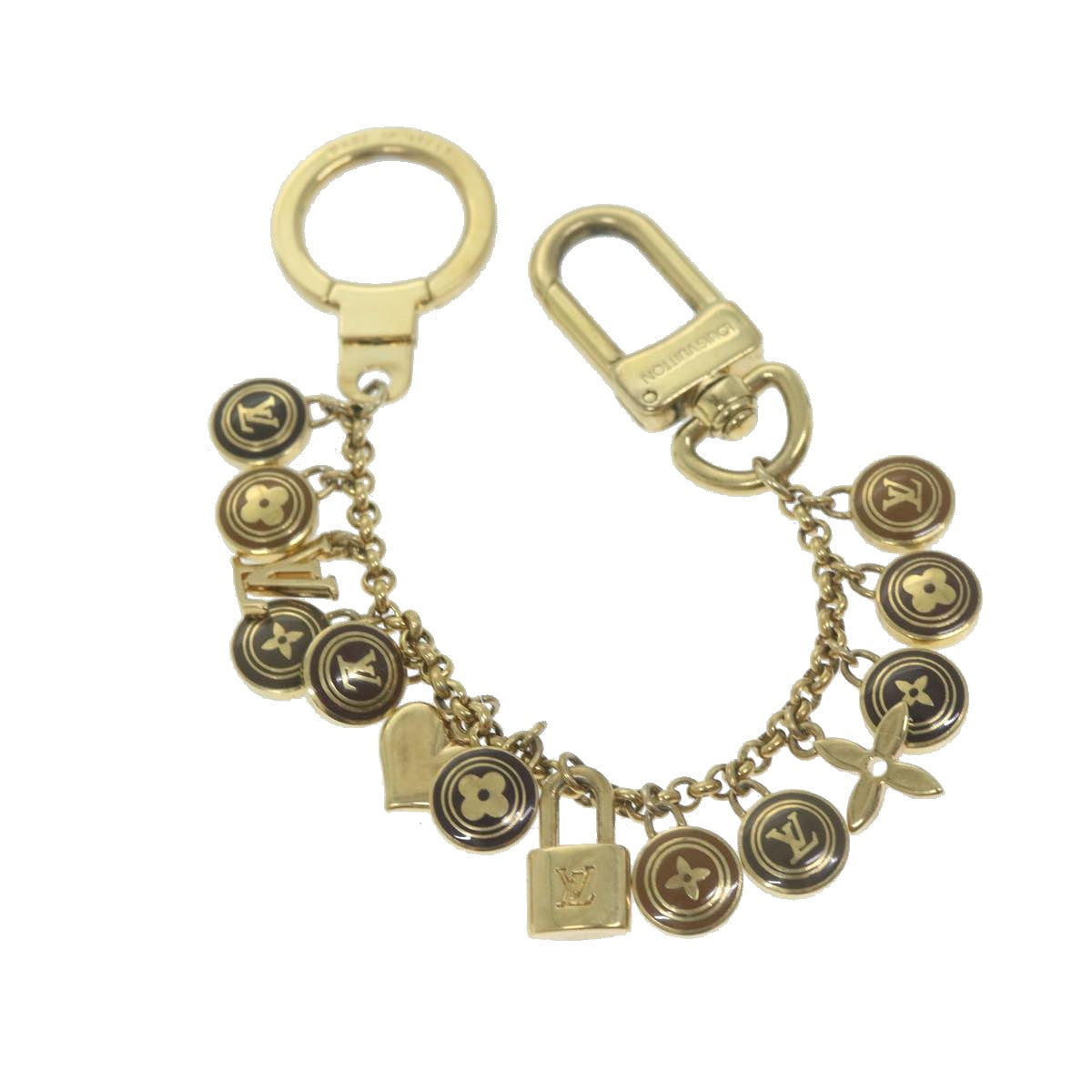 LOUIS VUITTON Monogram Porte Cles Chainne Pastilles Charm Gold M65380 Auth 64290