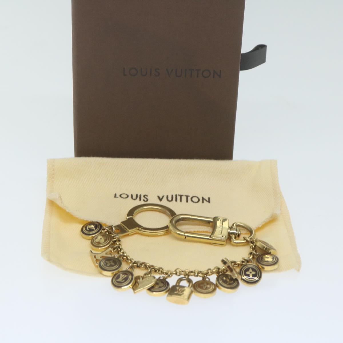 LOUIS VUITTON Monogram Porte Cles Chainne Pastilles Charm Gold M65380 Auth 64290