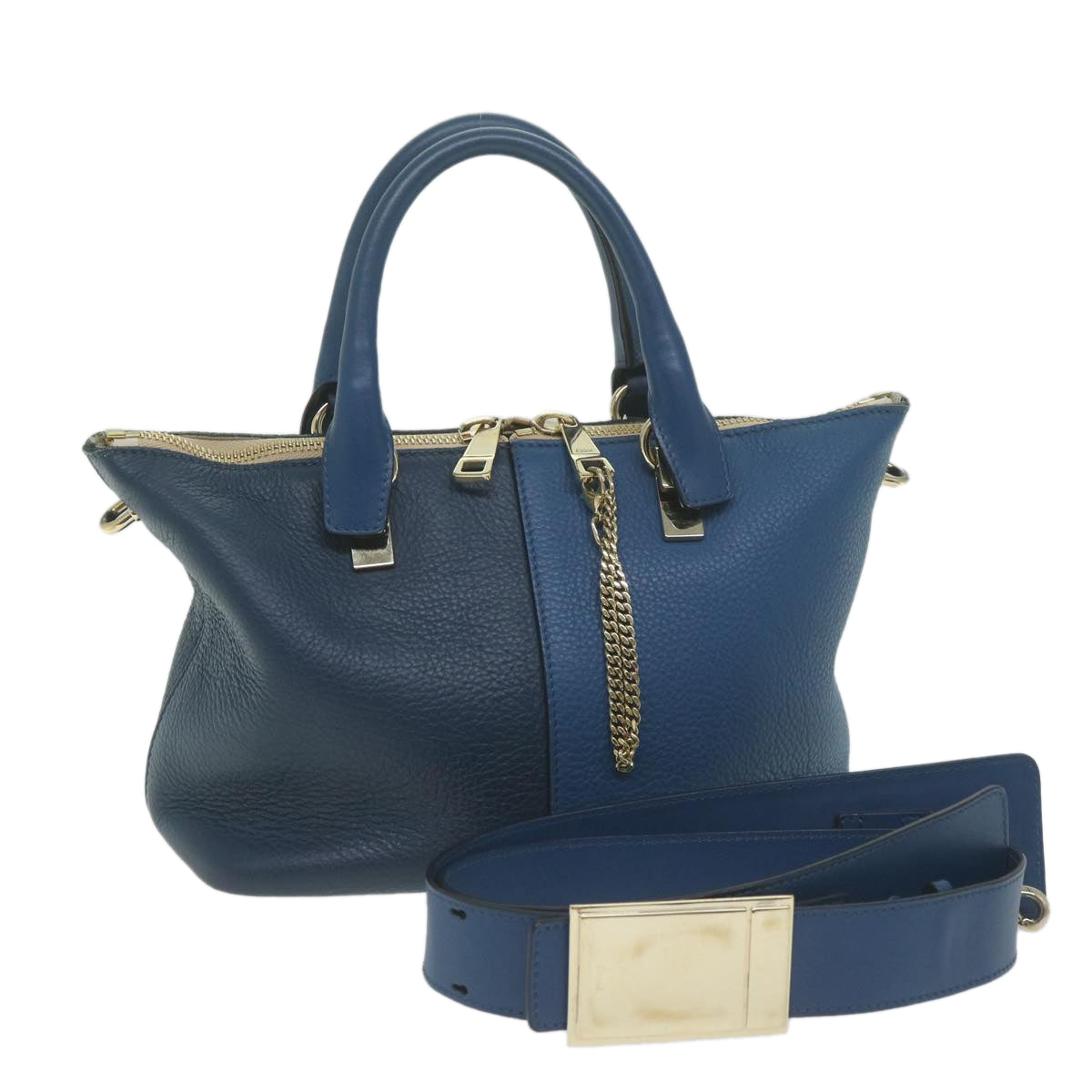 Chloe Bailey Hand Bag Leather 2way Blue 01155765 9 Auth 64347