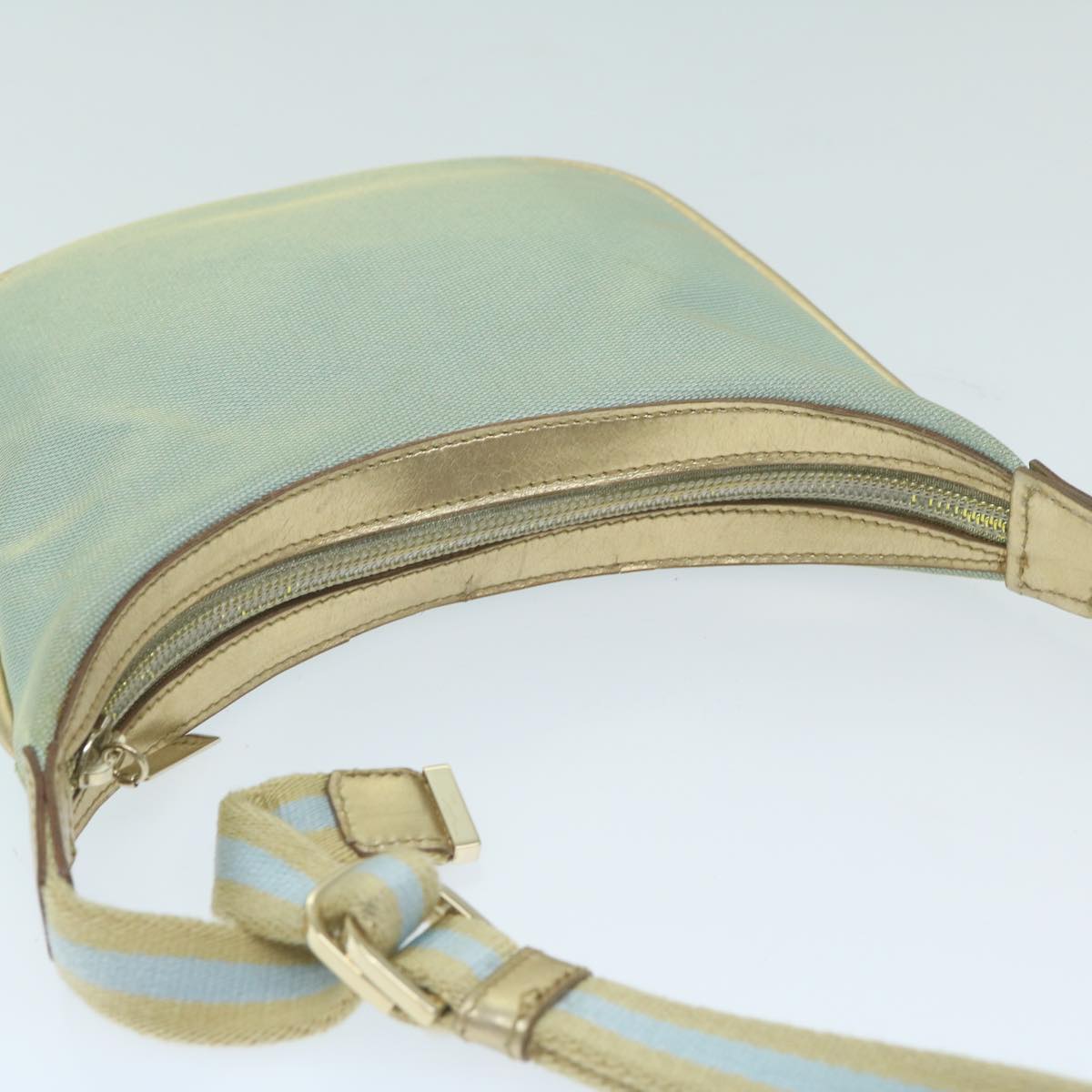 GUCCI Sherry Line Shoulder Bag Canvas Beige Light Blue 005 0814 Auth 64388