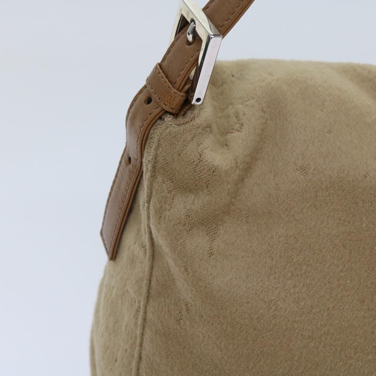 FENDI Mamma Baguette Shoulder Bag Wool Beige Auth 64454