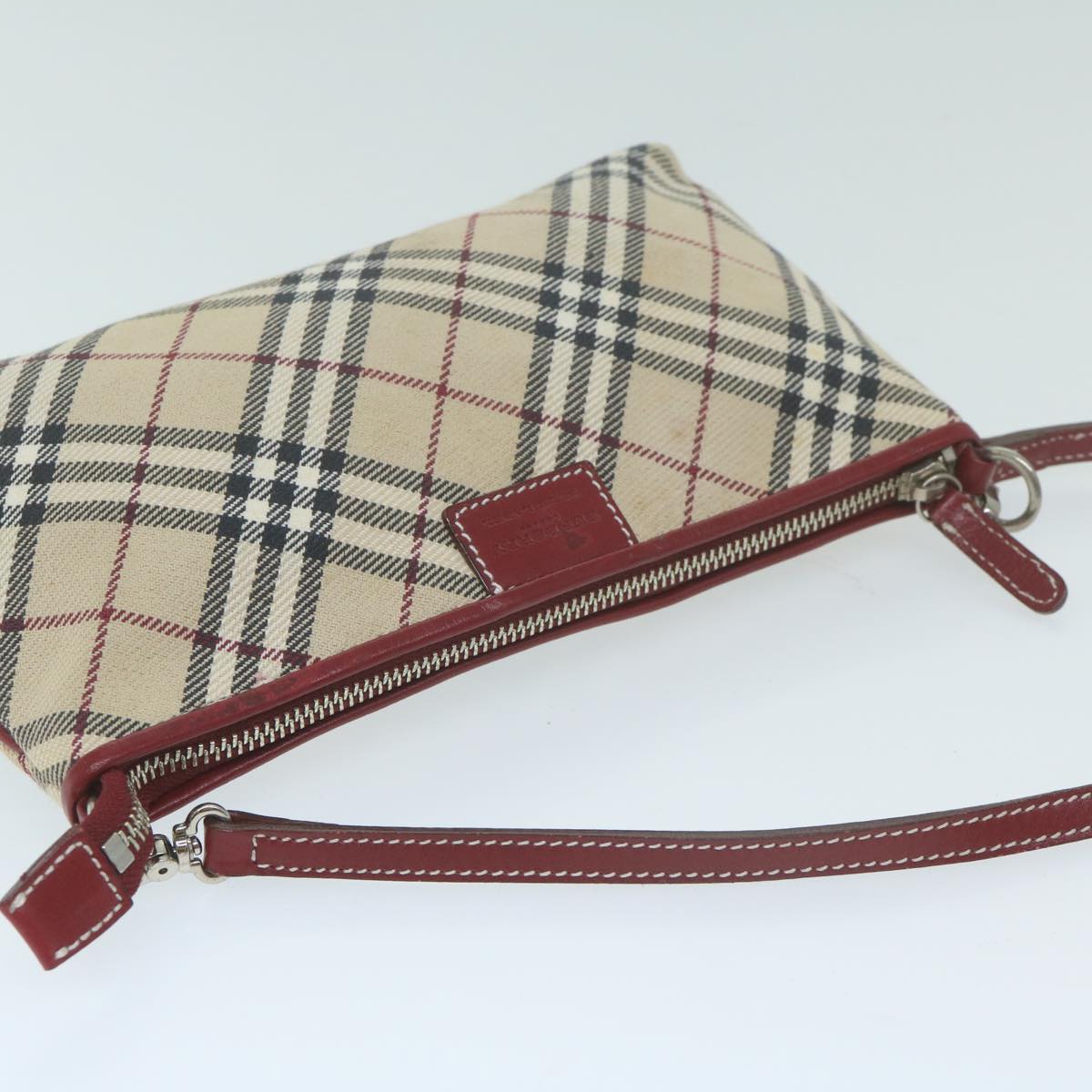 BURBERRY Nova Check Blue Label Accessory Pouch Canvas Beige Auth 64526