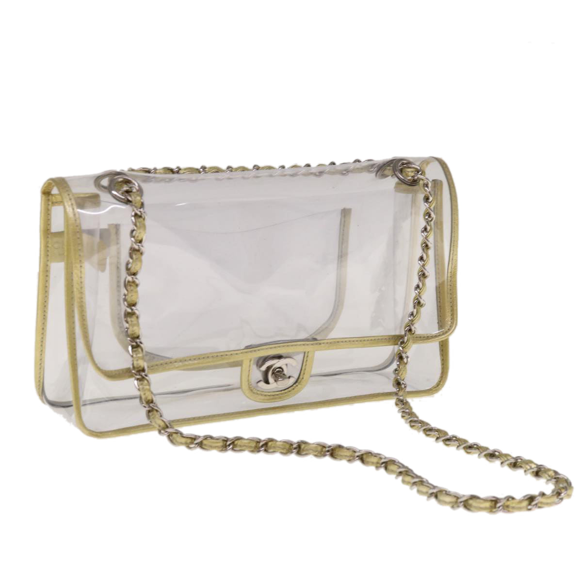 CHANEL Chain Shoulder Bag Vinyl Gold Clear CC Auth 64551A