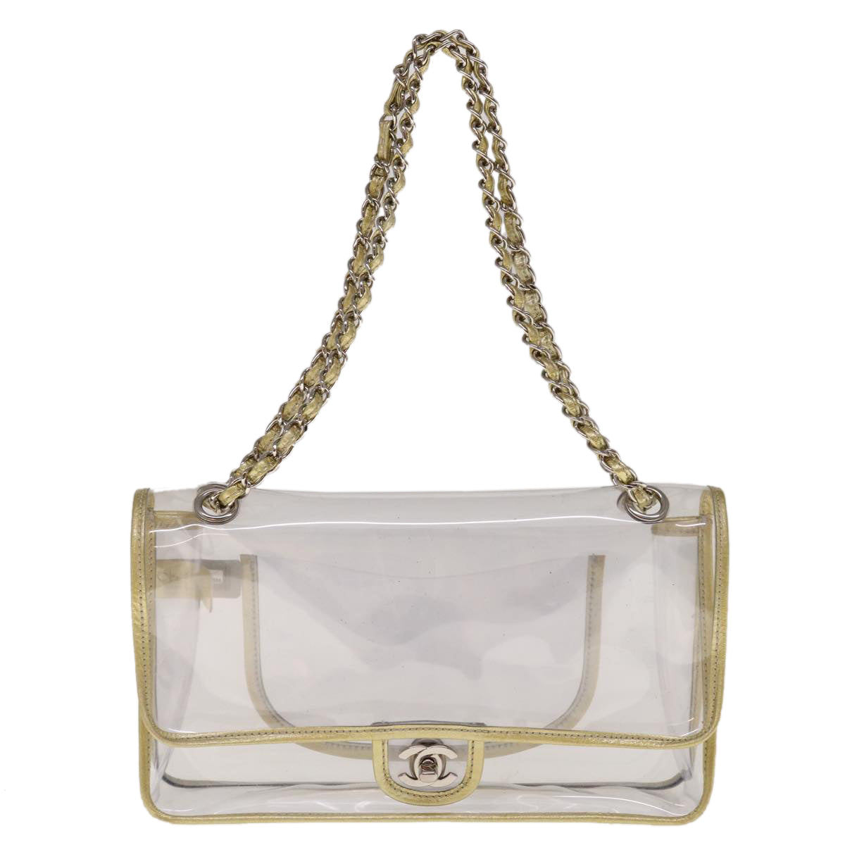 CHANEL Chain Shoulder Bag Vinyl Gold Clear CC Auth 64551A