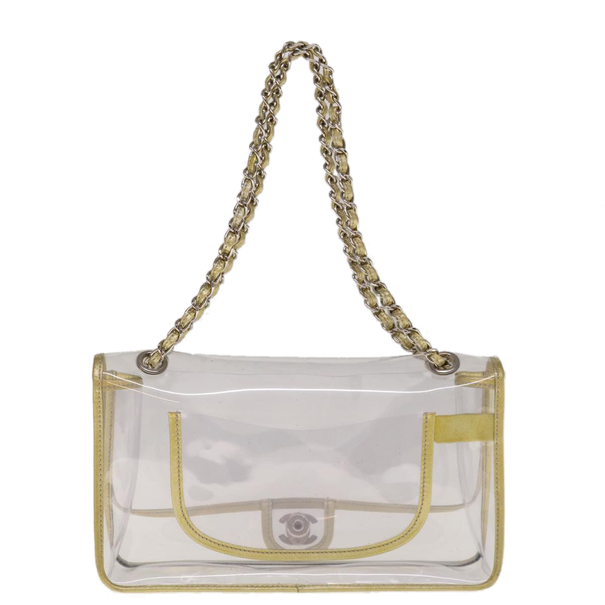 CHANEL Chain Shoulder Bag Vinyl Gold Clear CC Auth 64551A