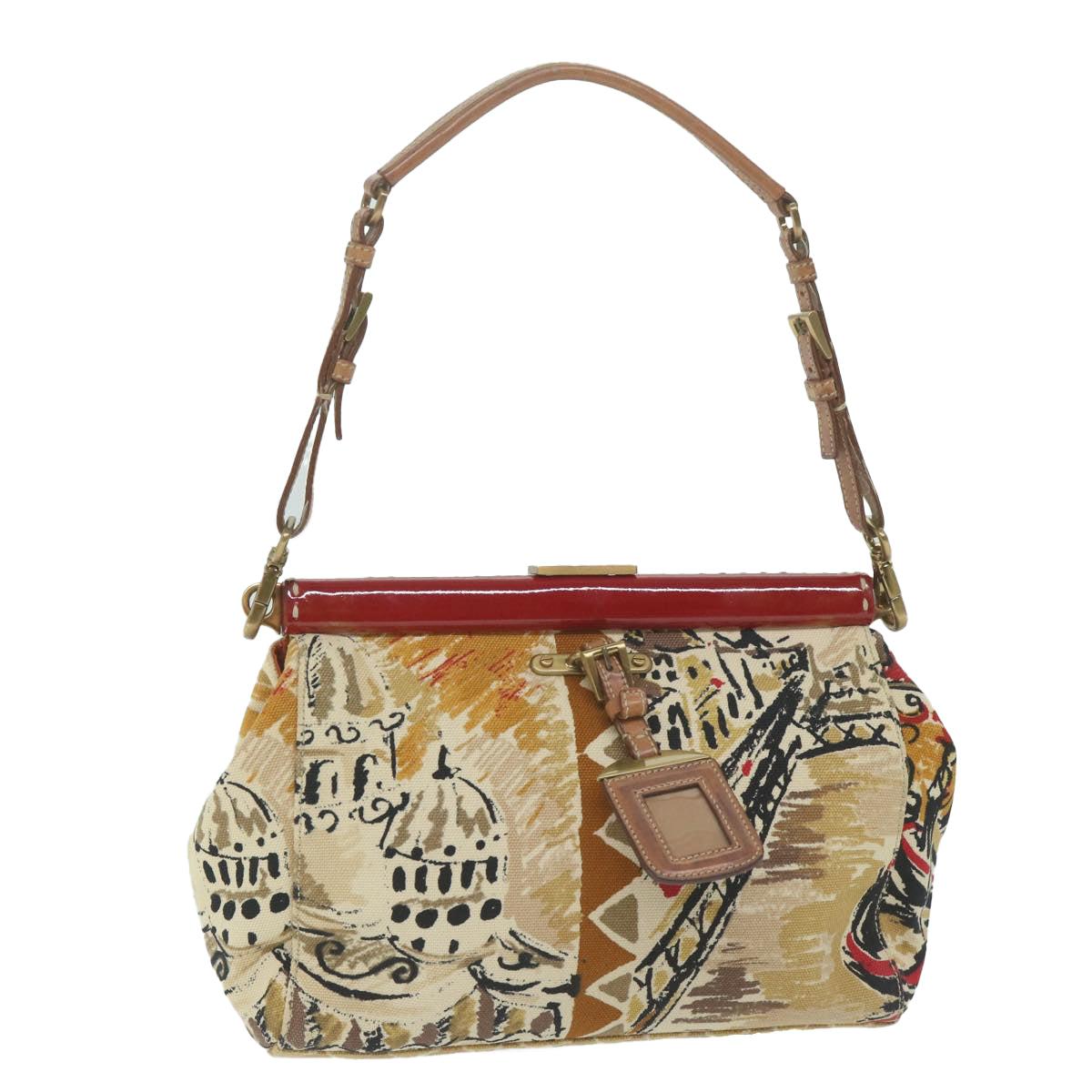 PRADA Shoulder Bag Canvas Beige Auth 64559