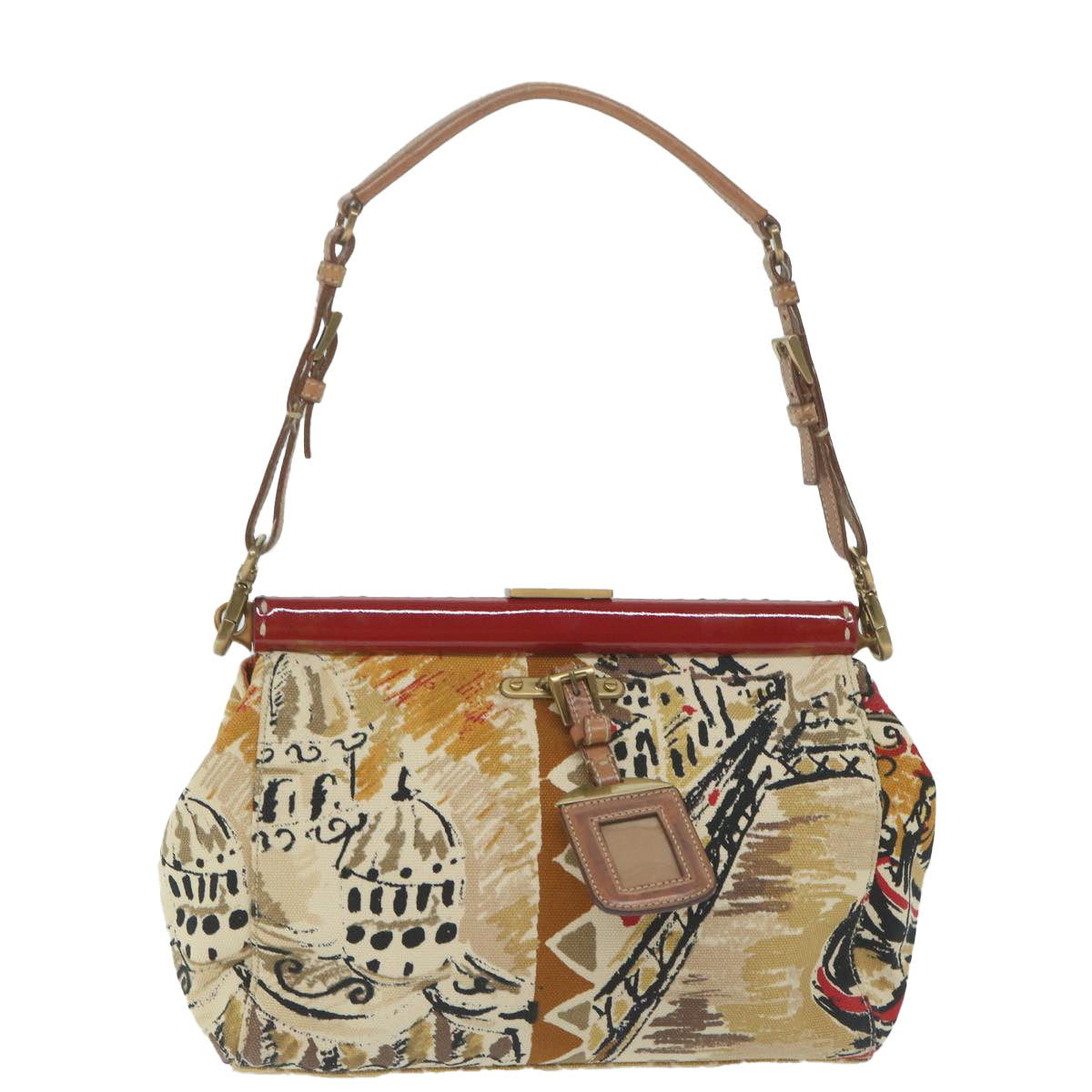 PRADA Shoulder Bag Canvas Beige Auth 64559