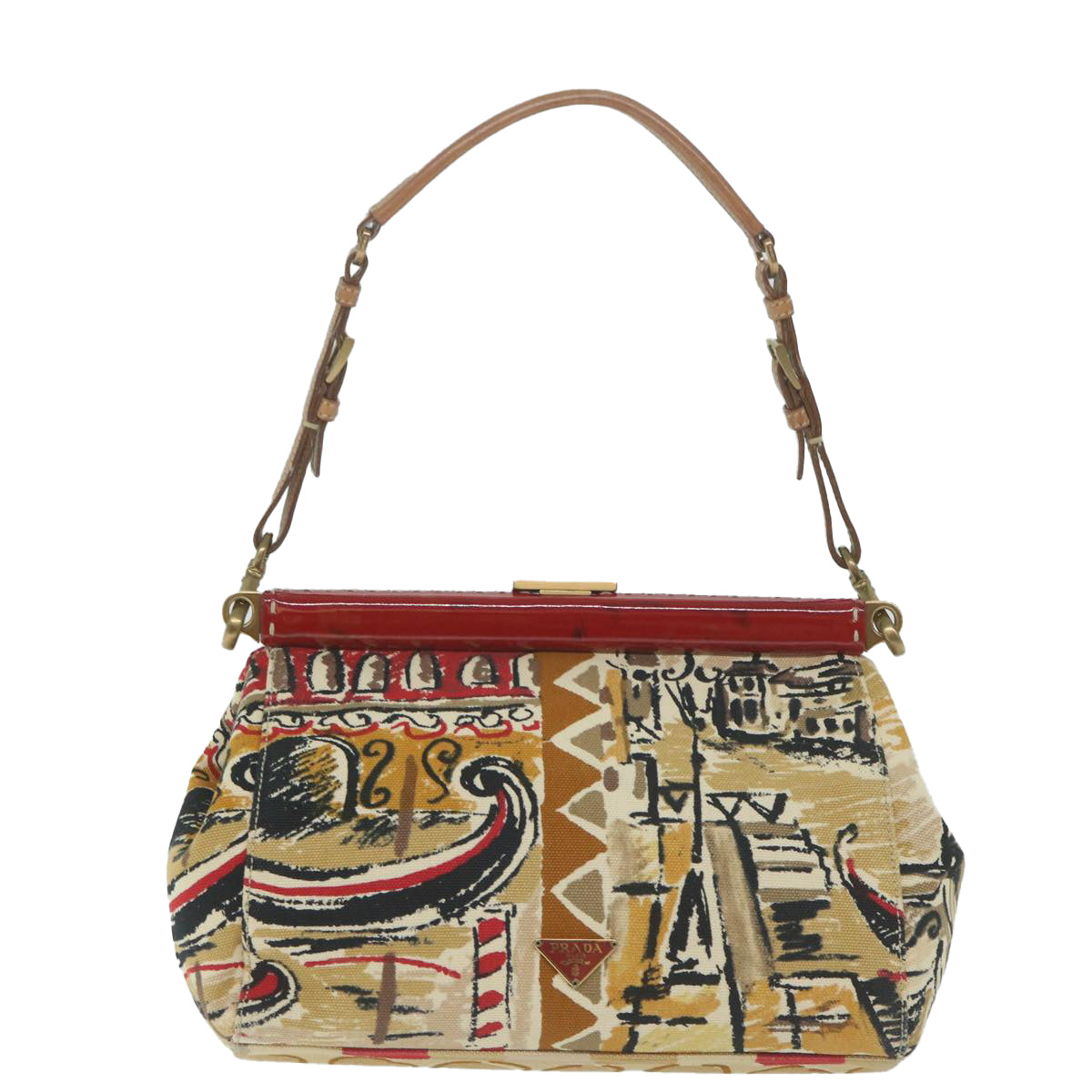 PRADA Shoulder Bag Canvas Beige Auth 64559