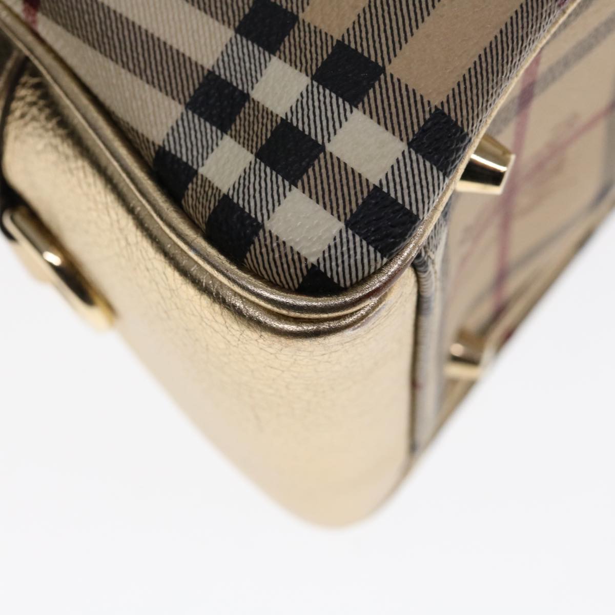 BURBERRY Nova Check Hand Bag PVC Leather Beige Auth 64593