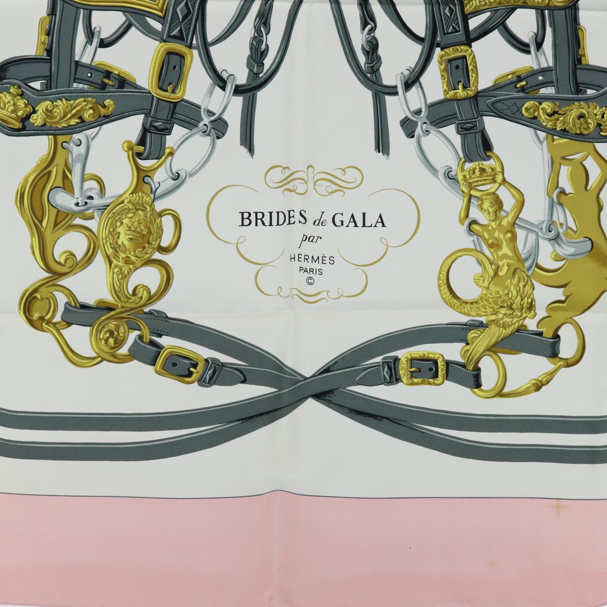 HERMES Carre 90 BRIDES DE GALA Scarf Silk Pink Auth 64621