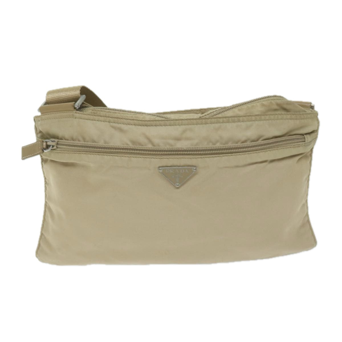 PRADA Shoulder Bag Nylon Beige Auth 64646