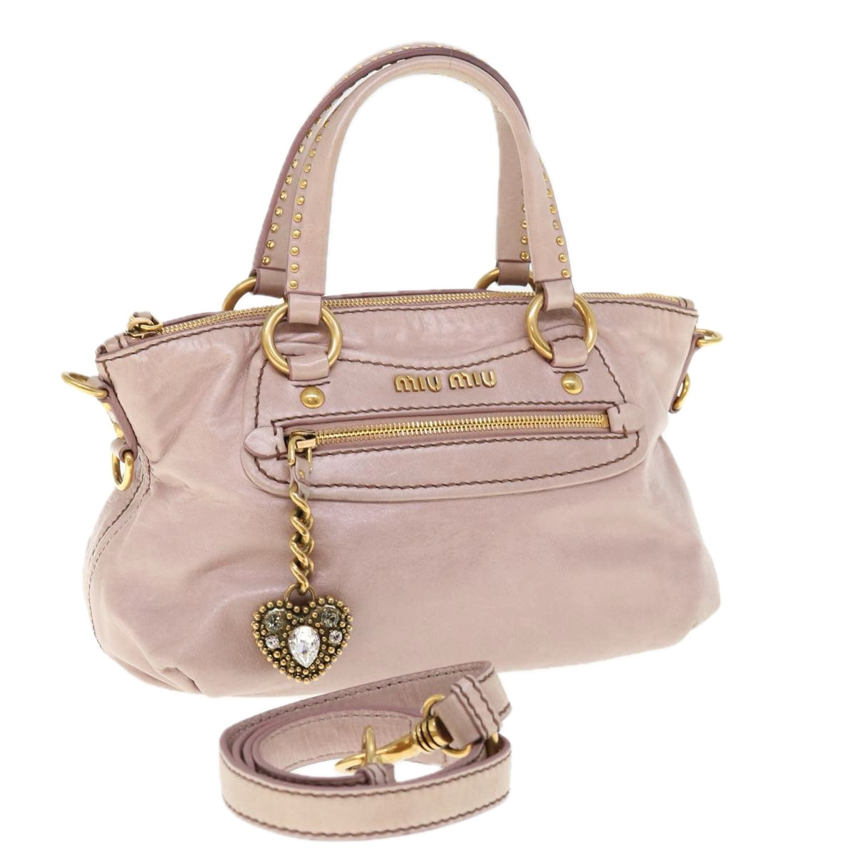 Miu Miu Hand Bag Leather 2way Pink Auth 64773