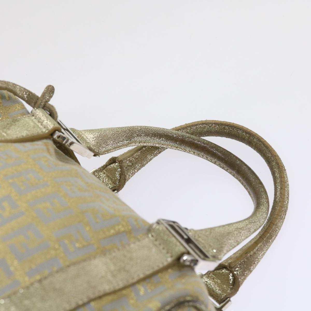 FENDI Zucchino Canvas Hand Bag Gold Silver Auth 64797