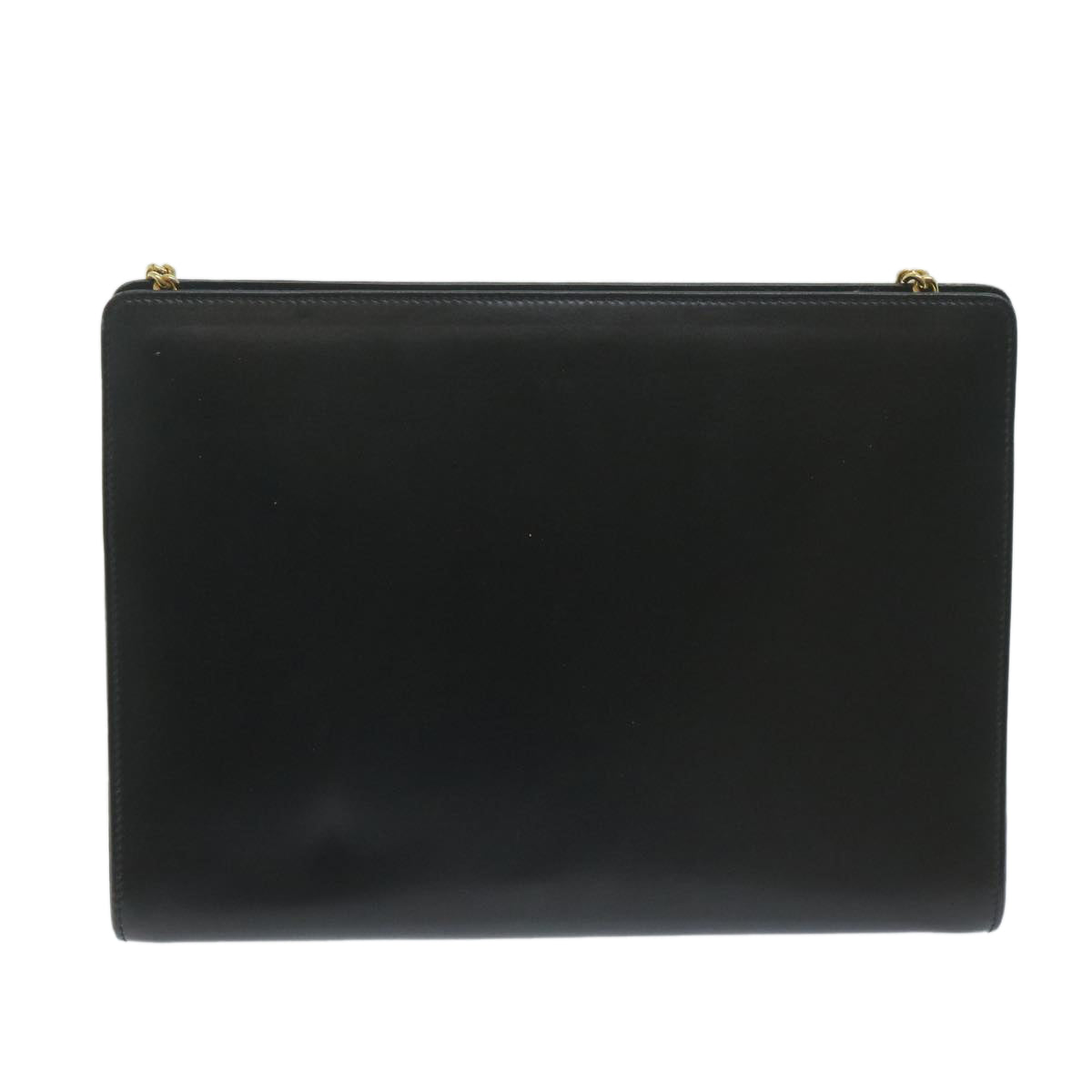 Salvatore Ferragamo Gancini Chain Shoulder Bag Leather Black Auth 64802 - 0