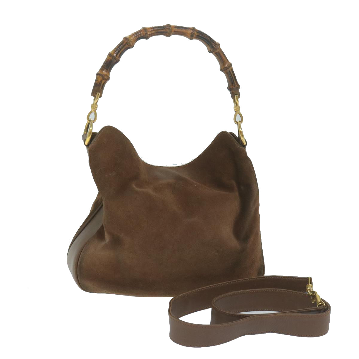 GUCCI Bamboo Shoulder Bag Suede 2way Brown Auth 64867