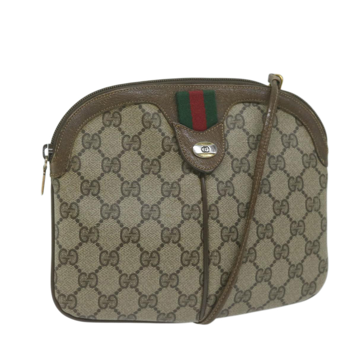 GUCCI GG Supreme Web Sherry Line Shoulder Bag PVC Beige Red Green Auth 64931