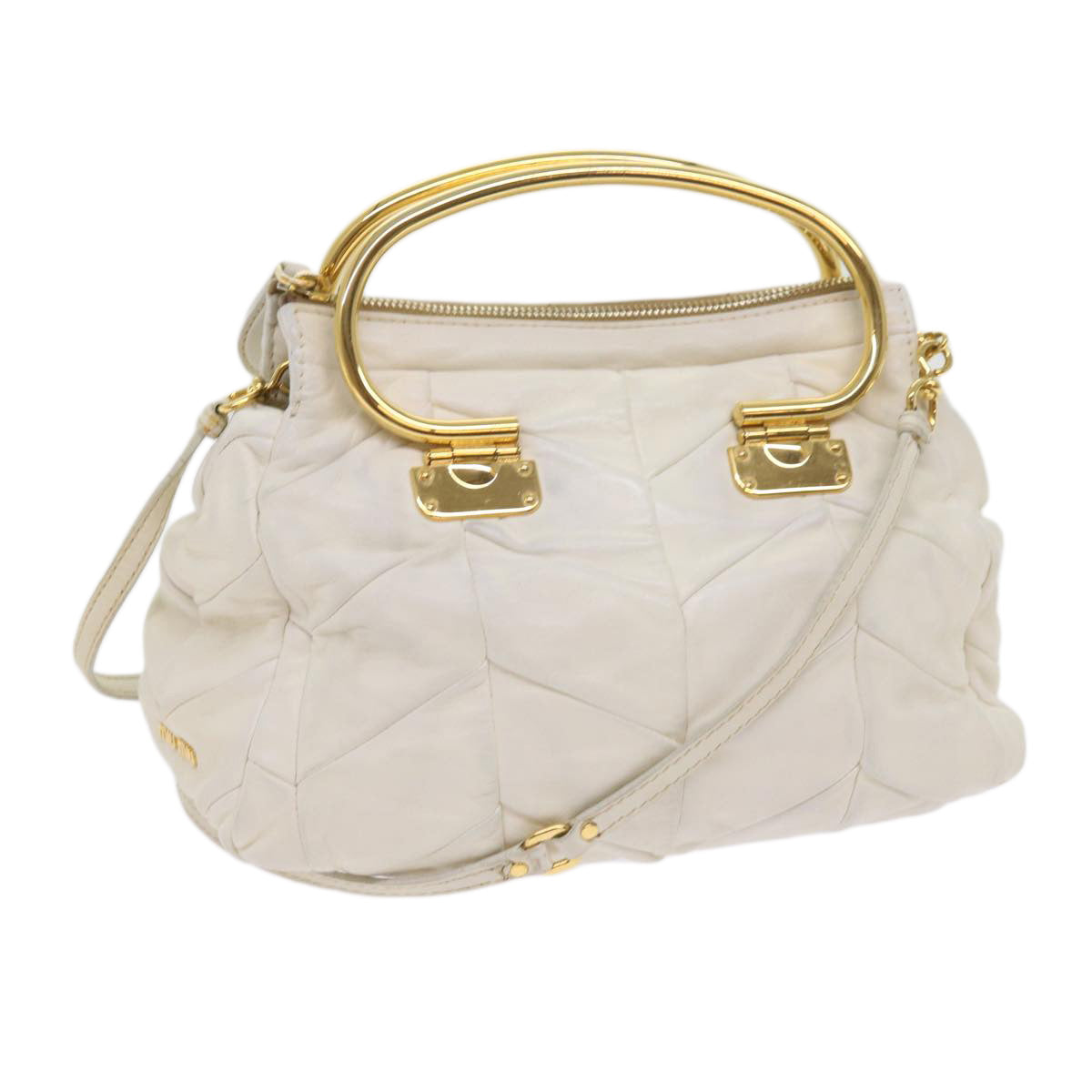 Miu Miu Hand Bag Leather 2way White Auth 65057