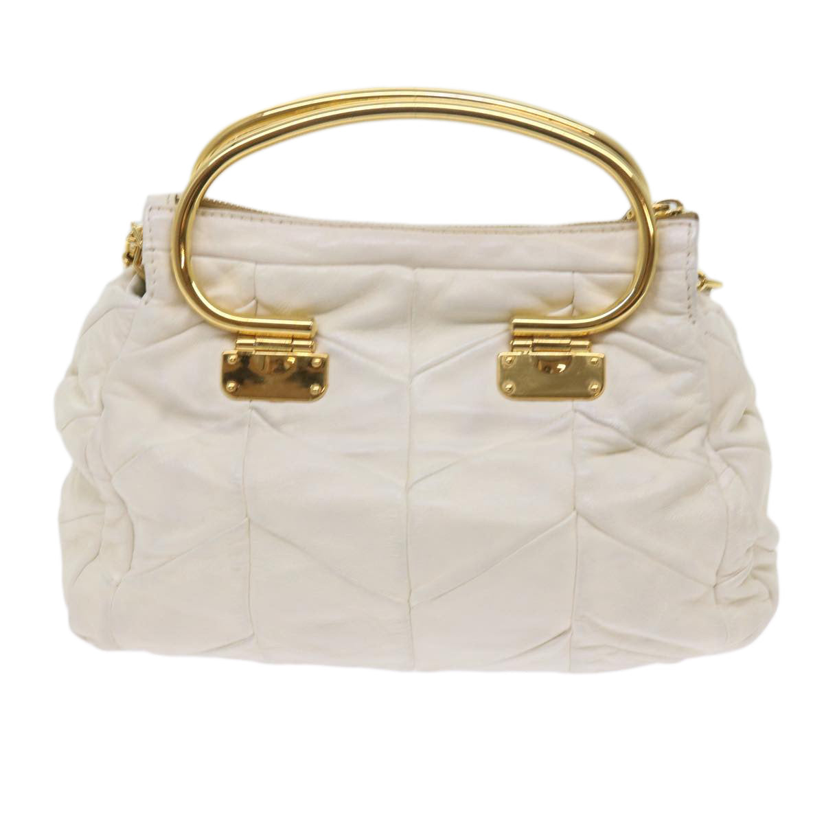 Miu Miu Hand Bag Leather 2way White Auth 65057 - 0