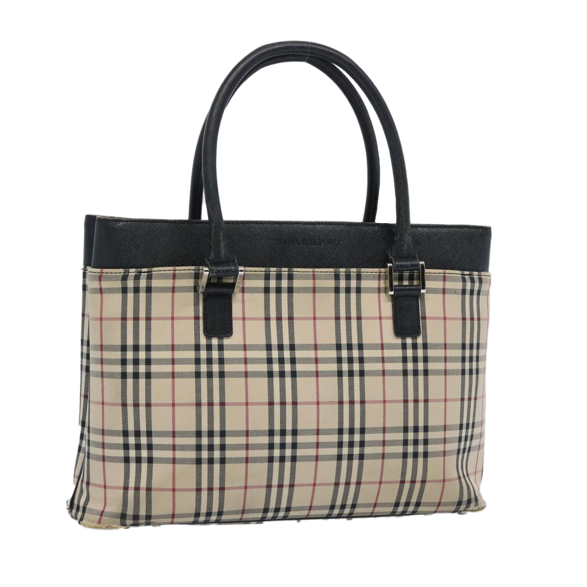 BURBERRY Nova Check Hand Bag Nylon Canvas Beige Auth 65060