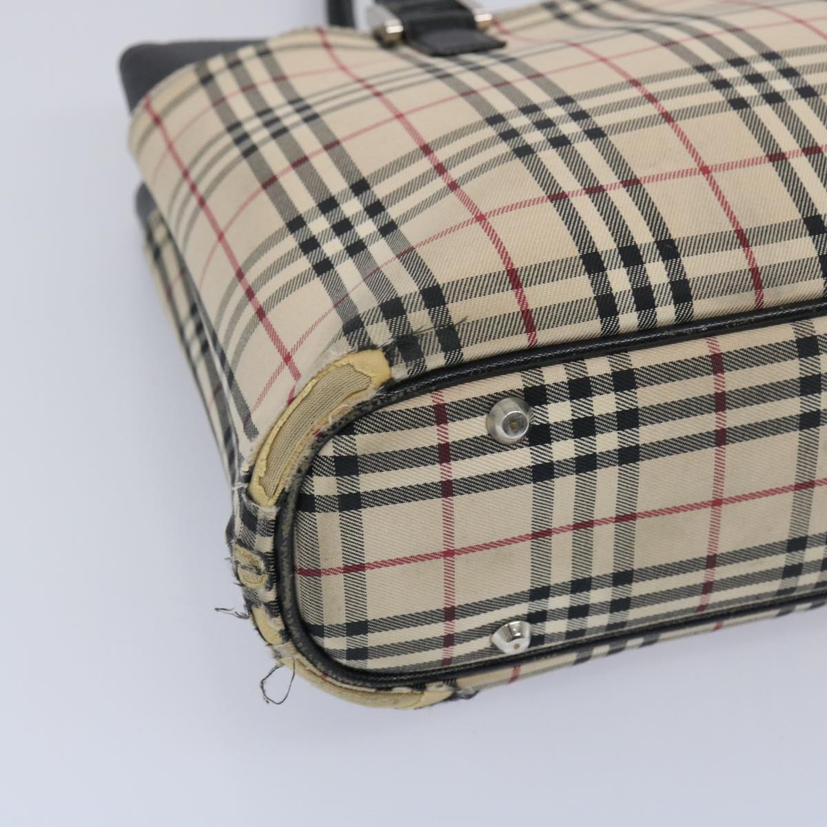 BURBERRY Nova Check Hand Bag Nylon Canvas Beige Auth 65060