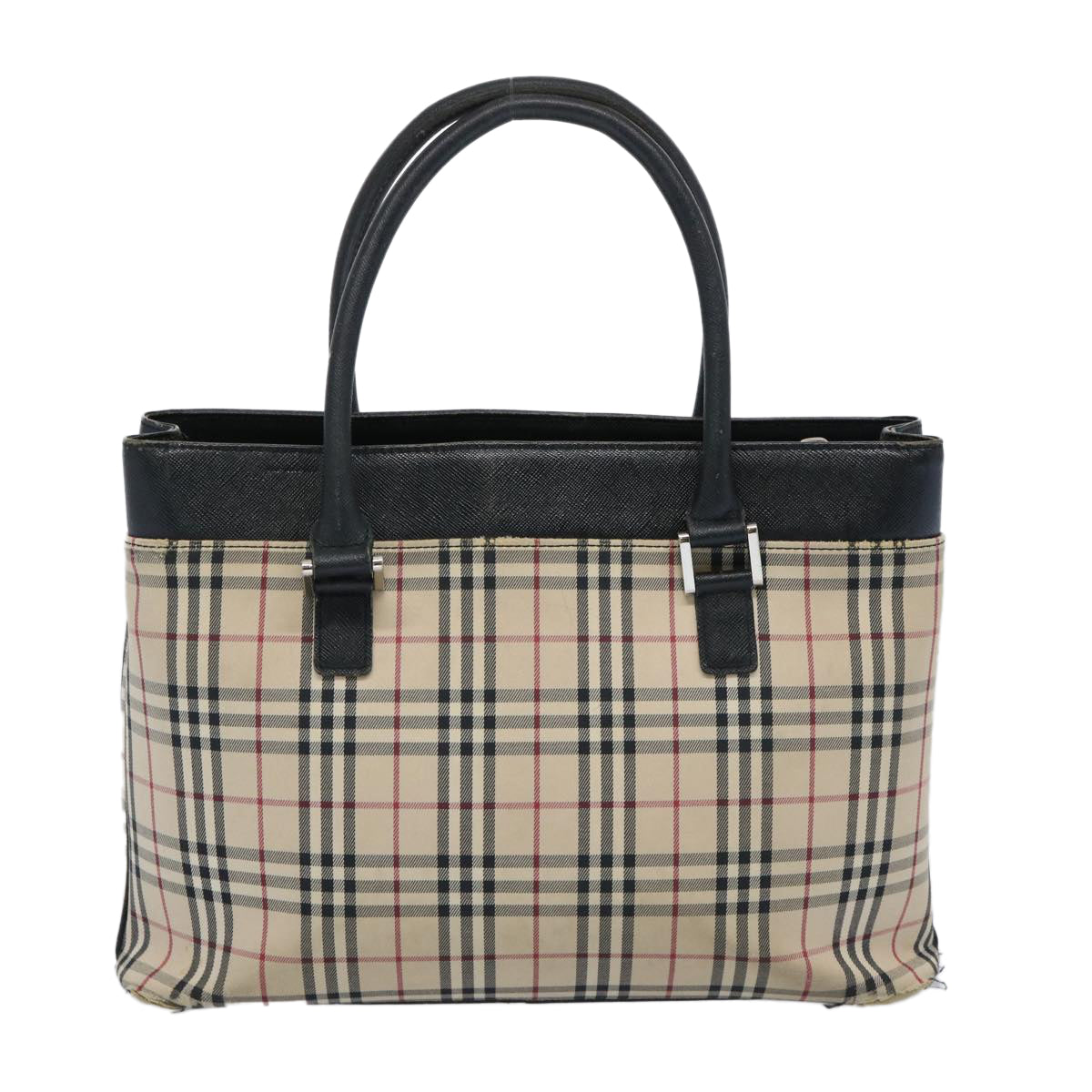 BURBERRY Nova Check Hand Bag Nylon Canvas Beige Auth 65060