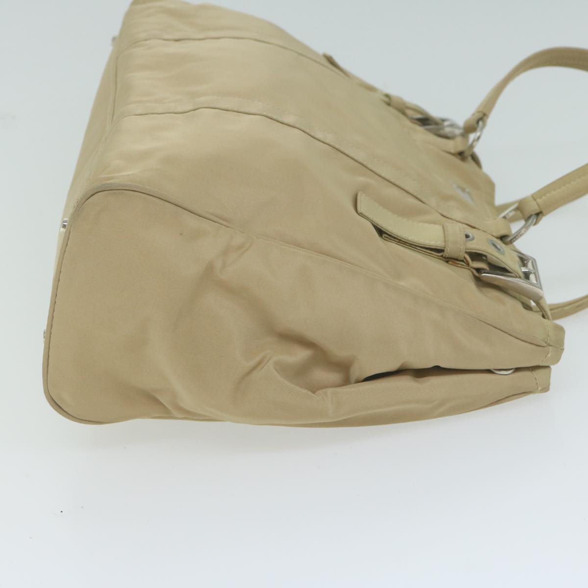 PRADA Tote Bag Nylon Beige Auth 65080