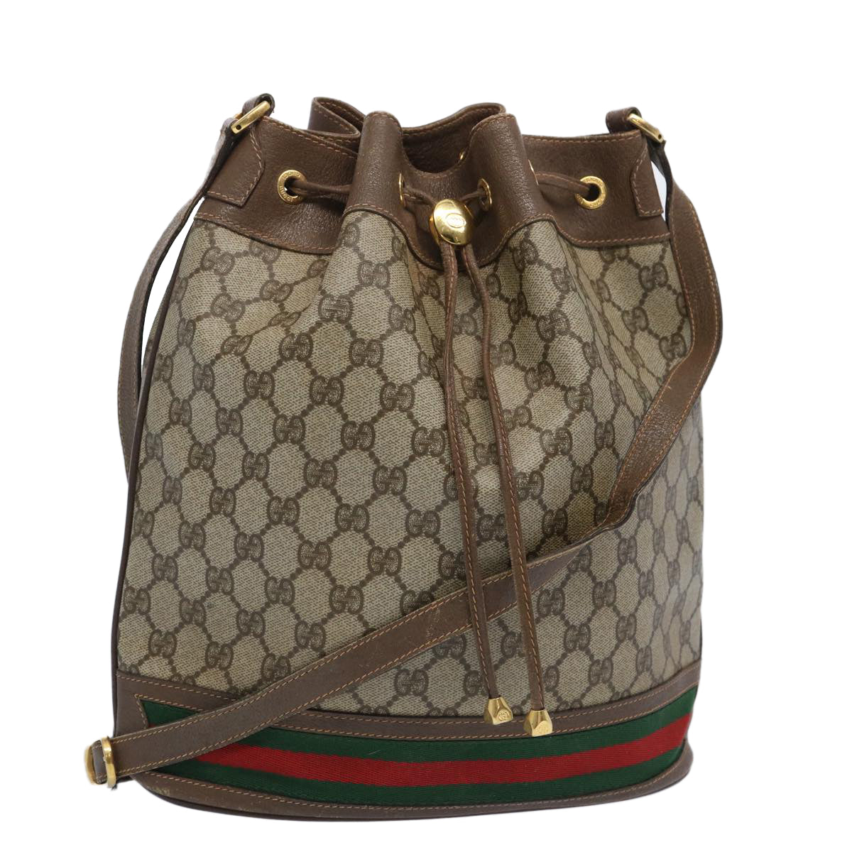 GUCCI GG Supreme Web Sherry Line Shoulder Bag PVC Beige 41 02 085 Auth 65097