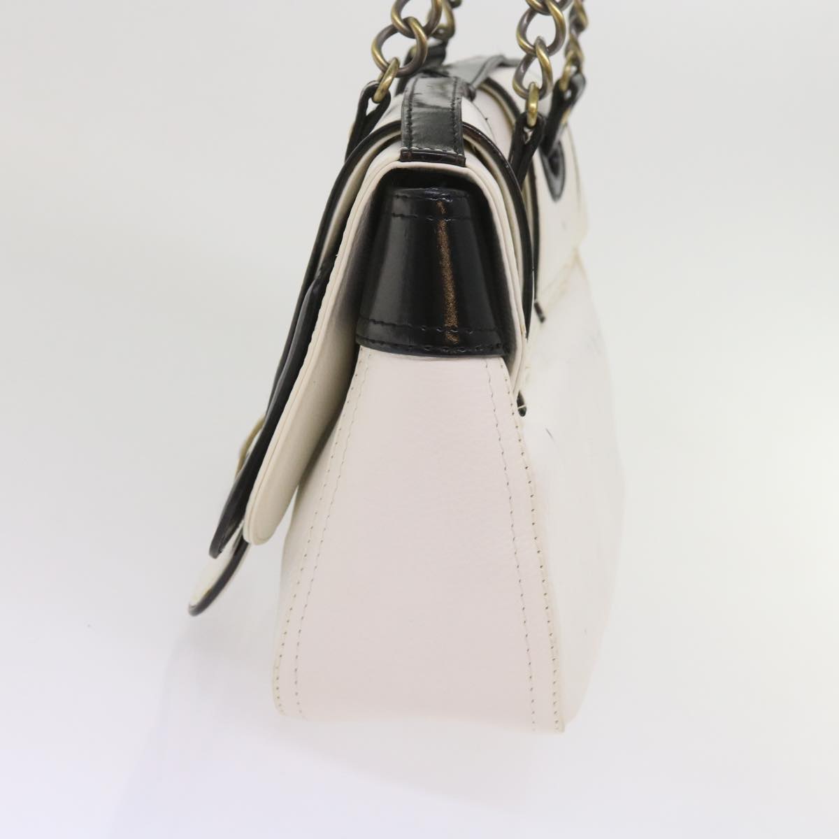 FENDI Hand Bag Leather Black White Auth 65124