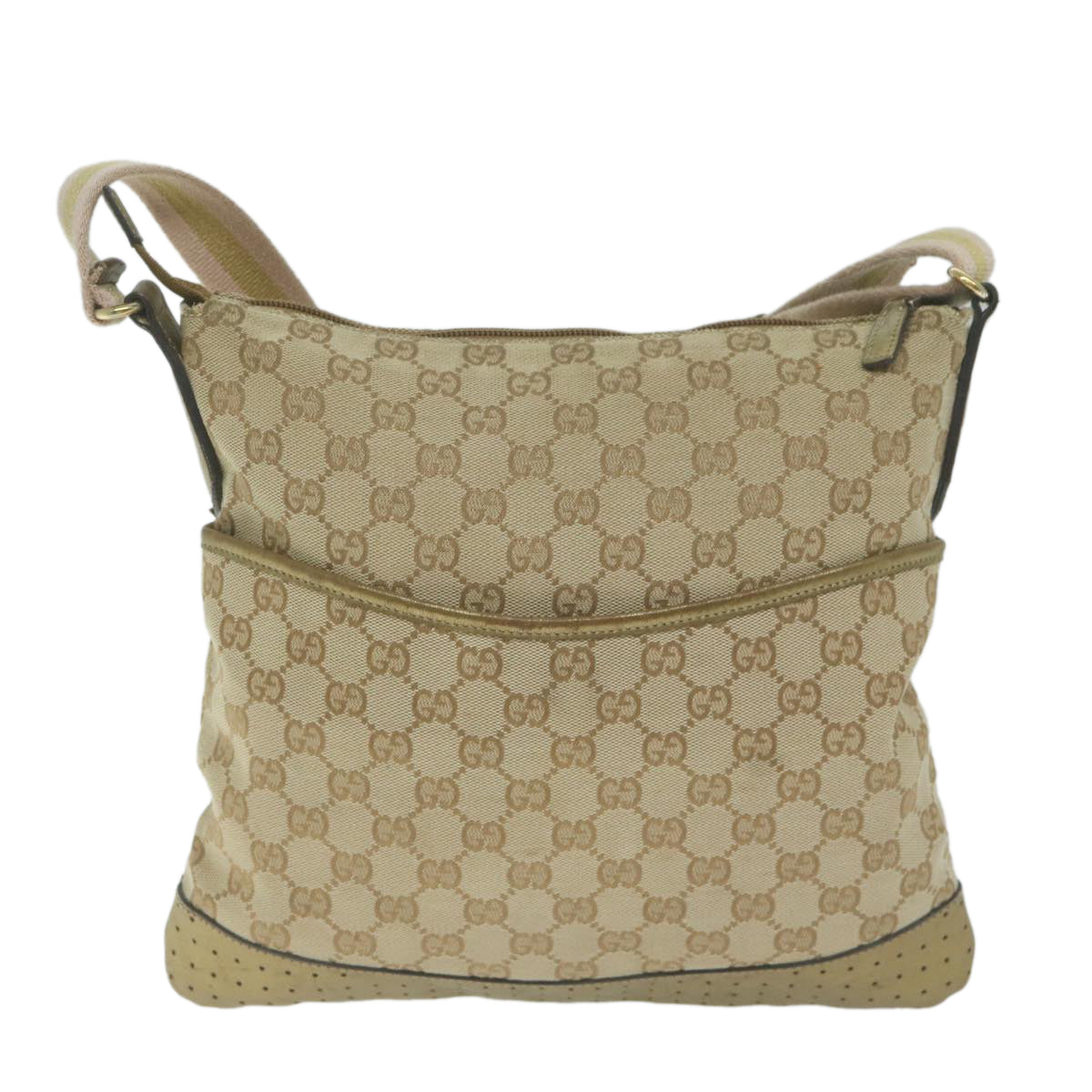 GUCCI GG Canvas Sherry Line Shoulder Bag Beige Gold Pink 145857 Auth 65168