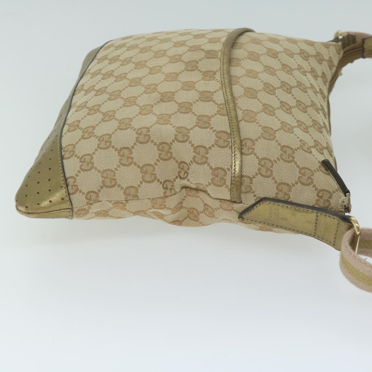 GUCCI GG Canvas Sherry Line Shoulder Bag Beige Gold Pink 145857 Auth 65168