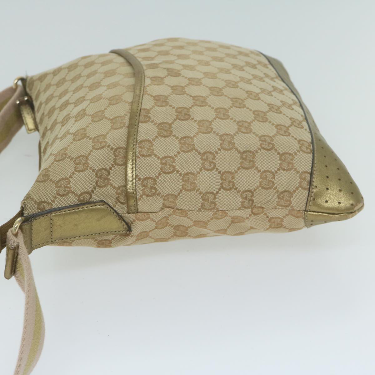 GUCCI GG Canvas Sherry Line Shoulder Bag Beige Gold Pink 145857 Auth 65168