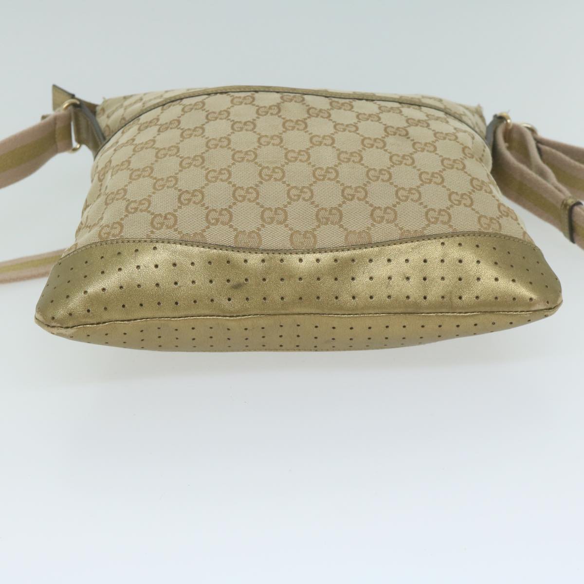 GUCCI GG Canvas Sherry Line Shoulder Bag Beige Gold Pink 145857 Auth 65168