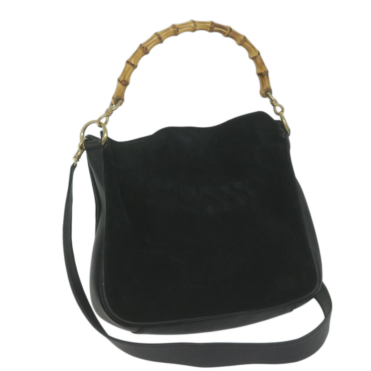 GUCCI Bamboo Shoulder Bag Suede 2way Black Auth 65563