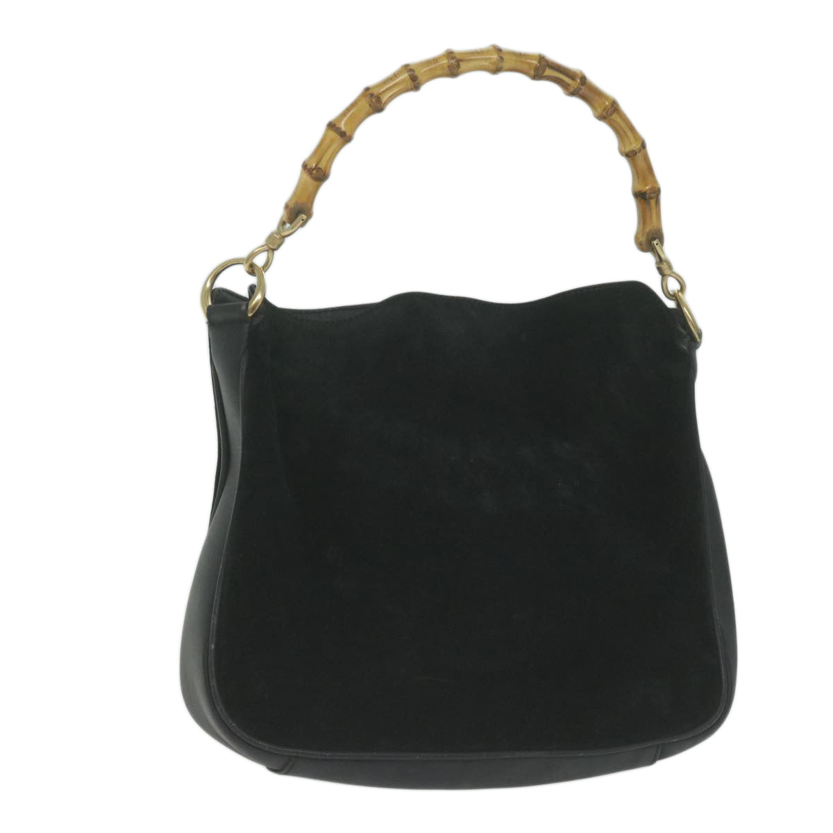 GUCCI Bamboo Shoulder Bag Suede 2way Black Auth 65563