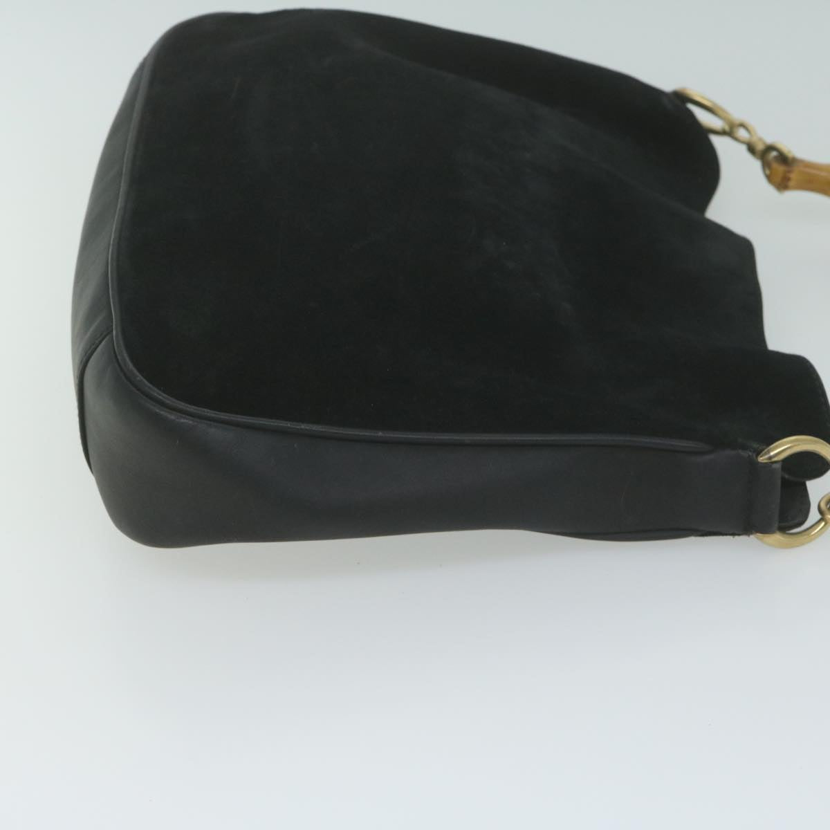 GUCCI Bamboo Shoulder Bag Suede 2way Black Auth 65563