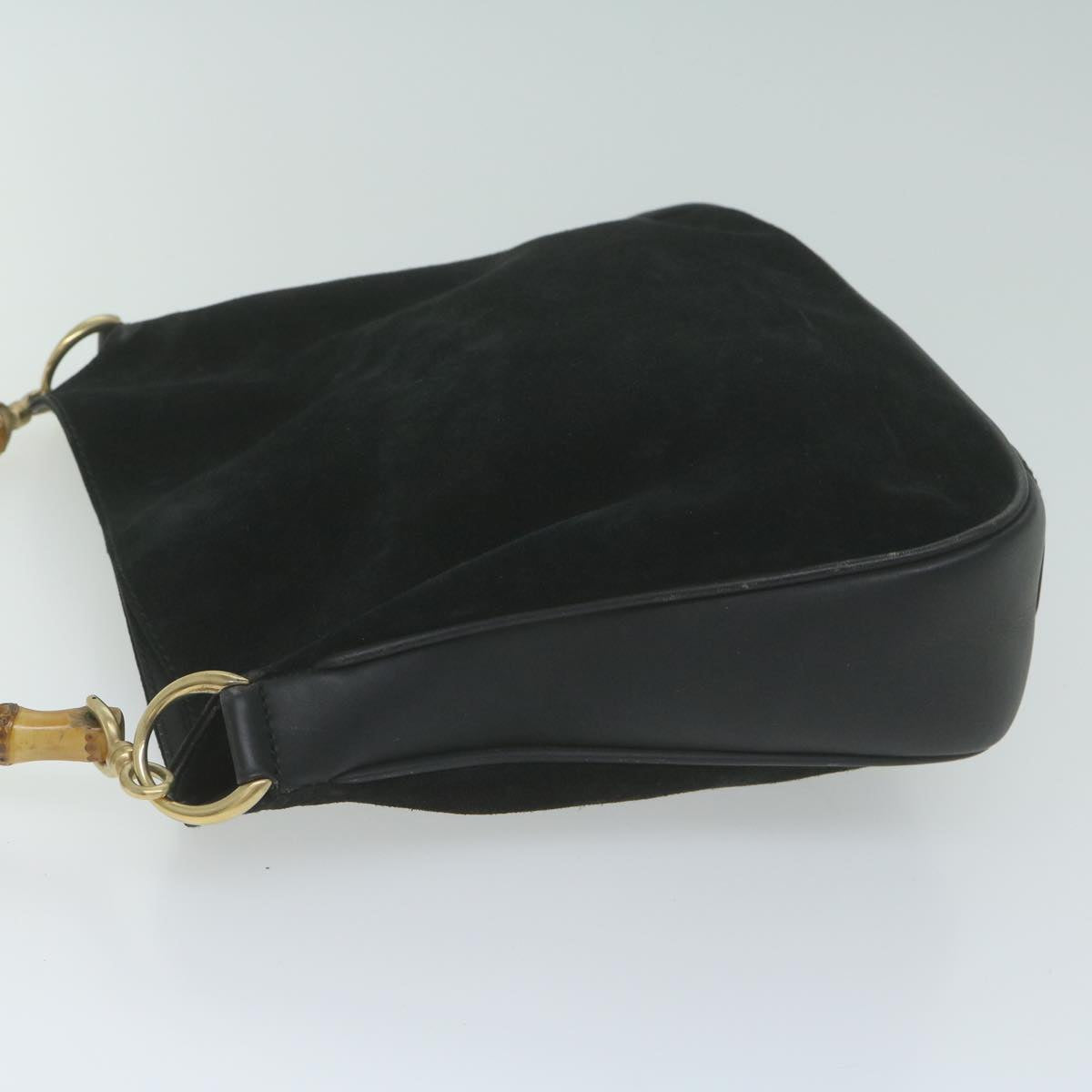 GUCCI Bamboo Shoulder Bag Suede 2way Black Auth 65563